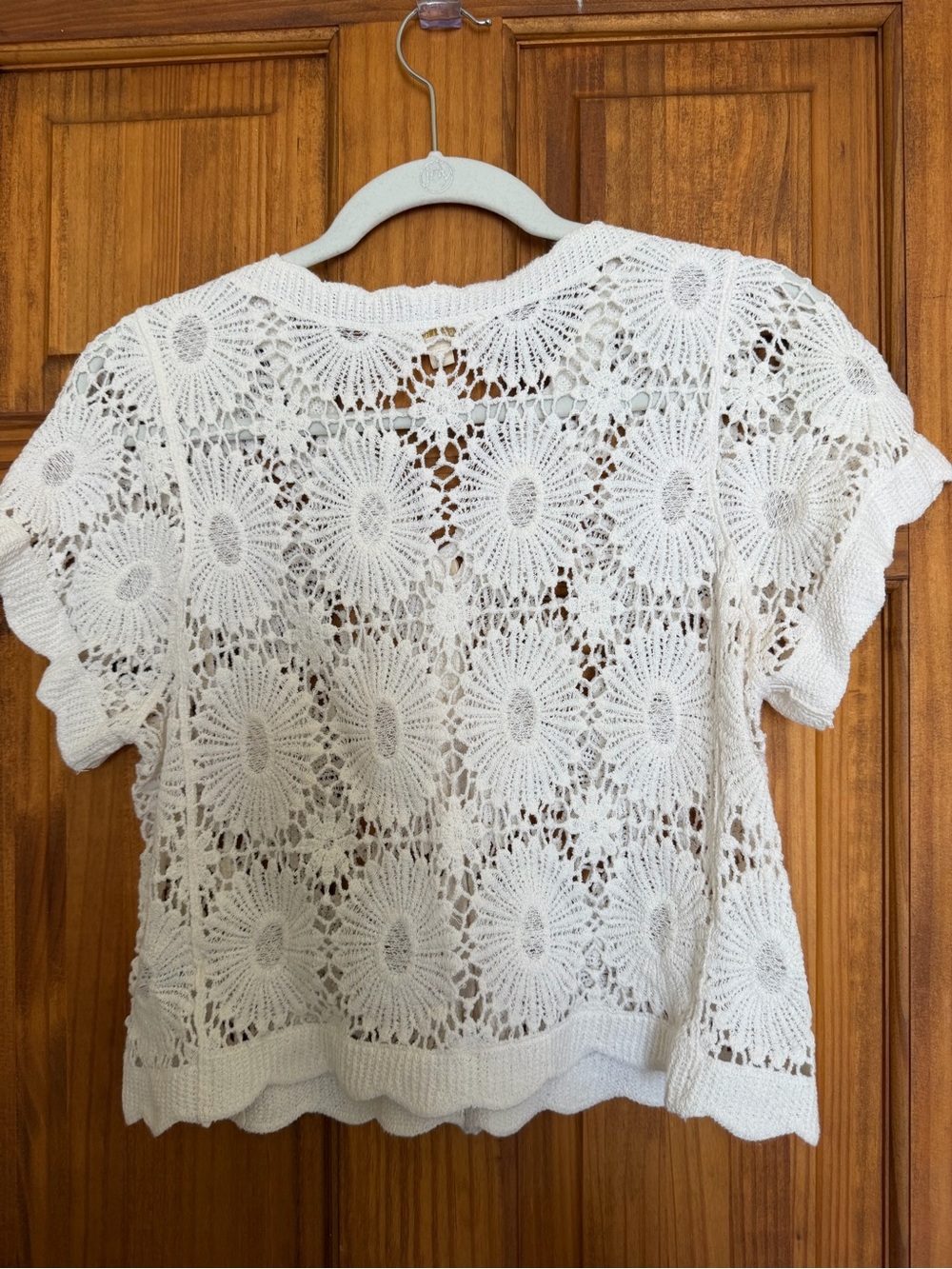 Rebellion Flower Crochet Button-Front Cardigan-White - Picture 4 of 8